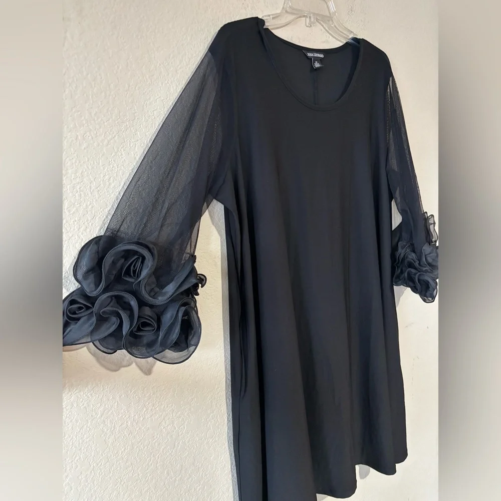 Nina Leonard Ruffle Mesh Sleeve Dress Black Size‎ 2X